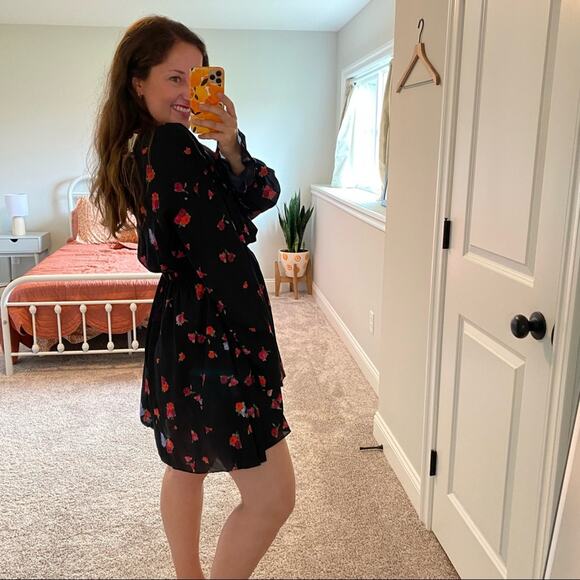 JASON WU Black Rose Floral Long Sleeve Mini Dress 10 - Picture 2 of 15